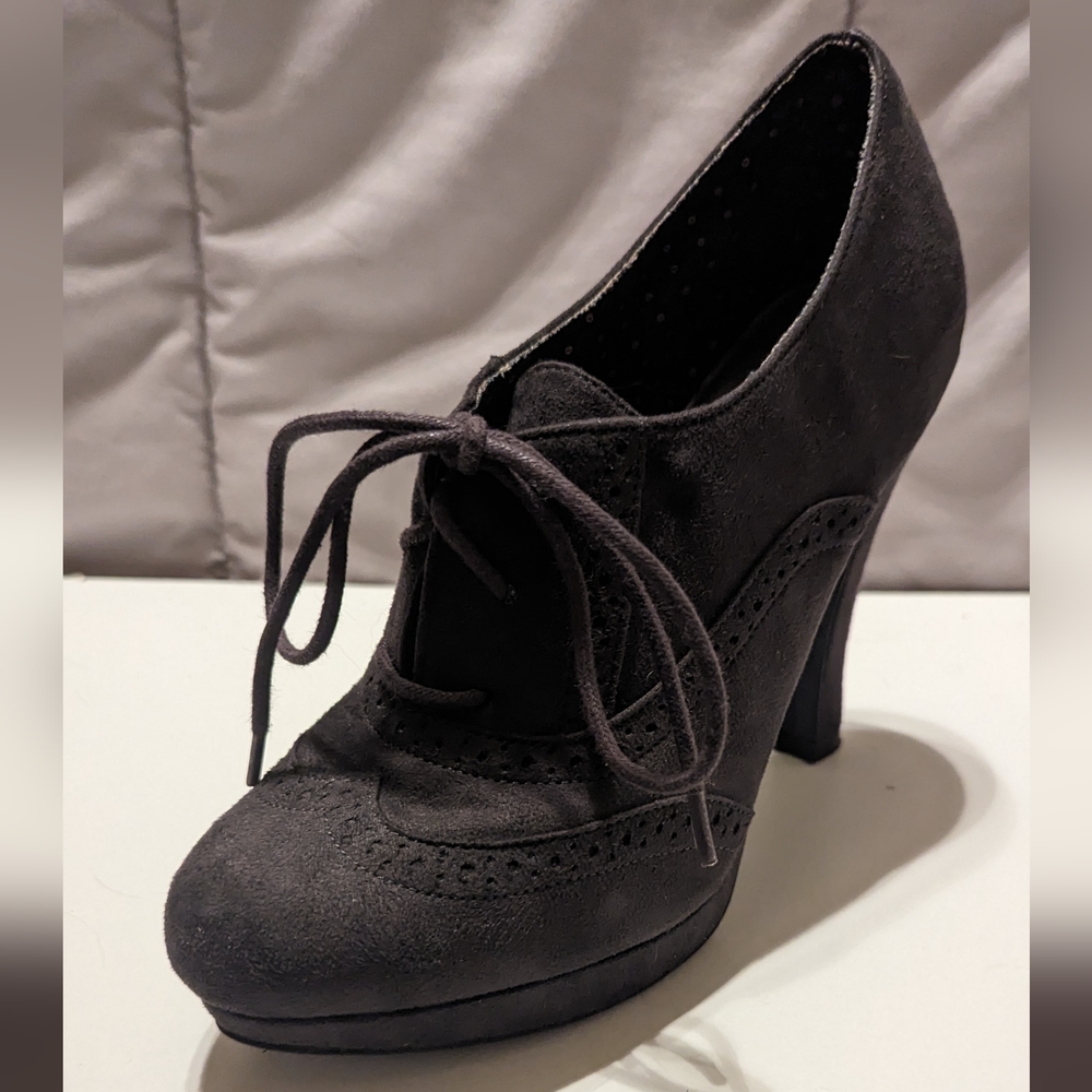 Gray Suede Heeled Boots - Size 9